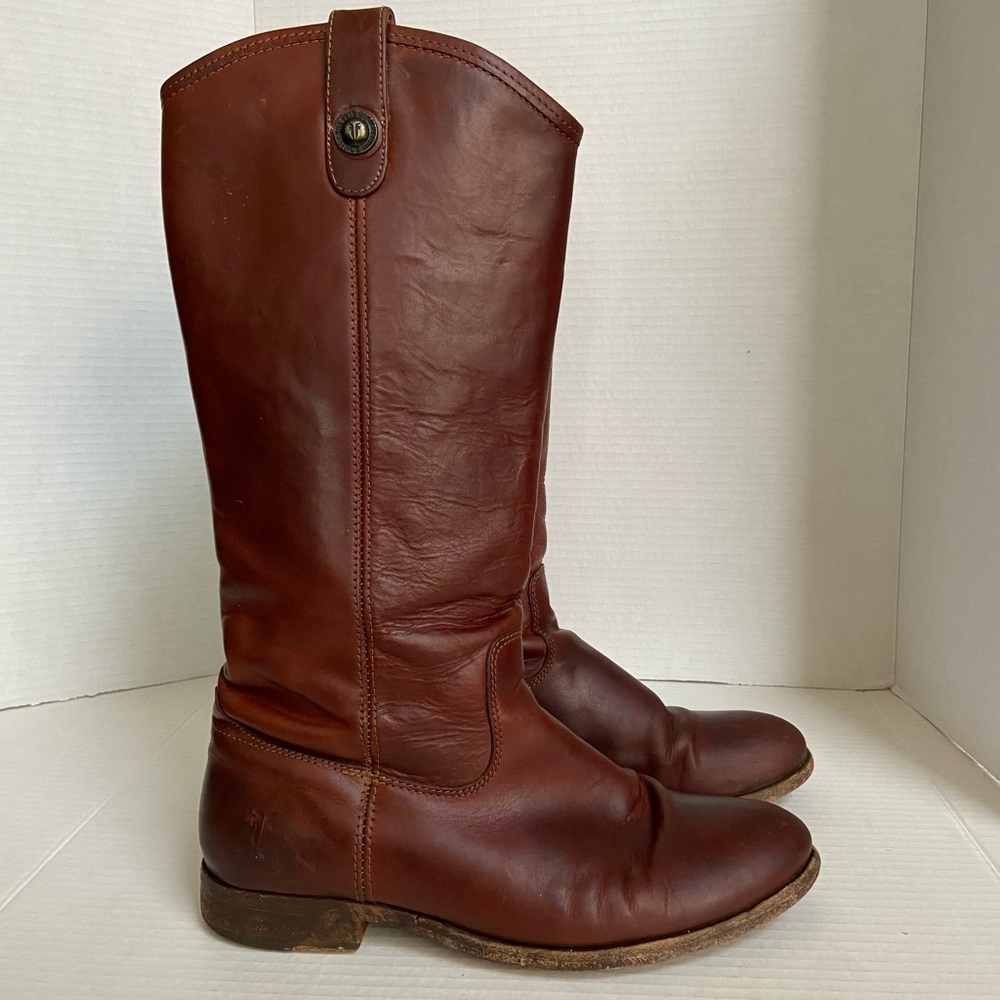Frye Melissa Button 2 Tall Boots Women Size 9.5 Brown Cognac Leather Riding